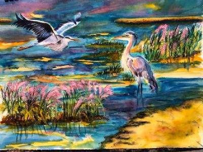 HERONS IN THE MARSHES