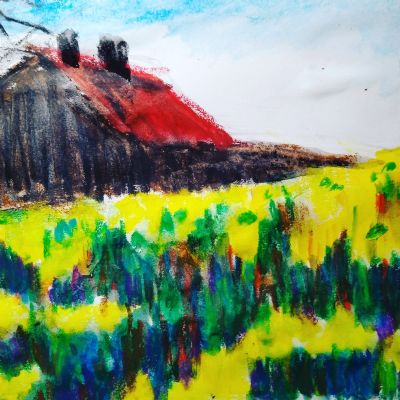 Daffodils and barn