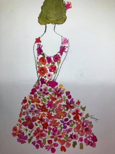 Lady in flowered dress