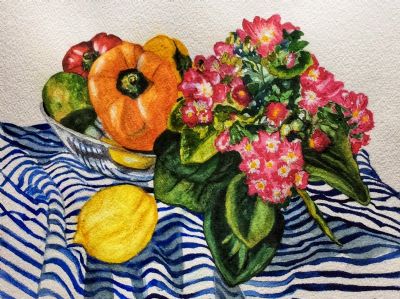 Still life on blue stripes 