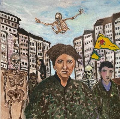 Syrian Kurdish Female Fighters with the Dead