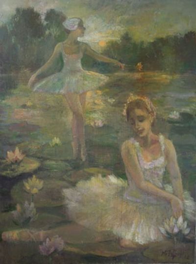 moonlight swans and lilies