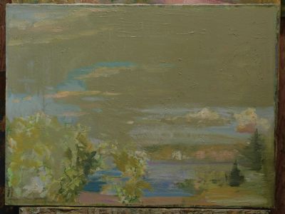 Oregon lake, clearing sky