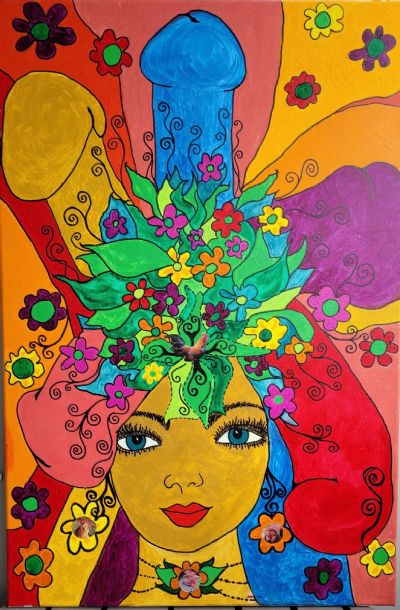 Colored Cock with Roosters 