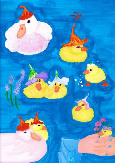 ducklings with flower hats