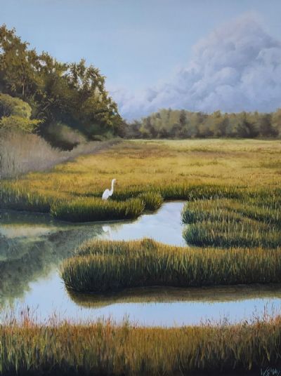 Marsh View with White Egret 