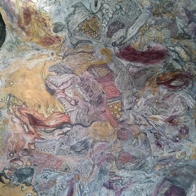 Metamorphosis without fused glass overlay and deerskin frame