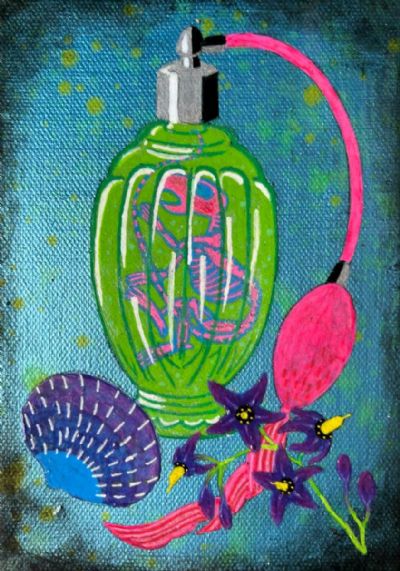 Diaphonized Mouse in Perfume Bottle, Codakia Orbicularis (Tiger Lucine Shell), and Solanum Dulcamara