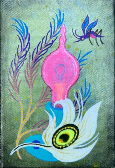 Edison Lightbulb, White Pavo Cristatus Feather, Laurencia Algae, and Aedes Aegypti (Mosquito)